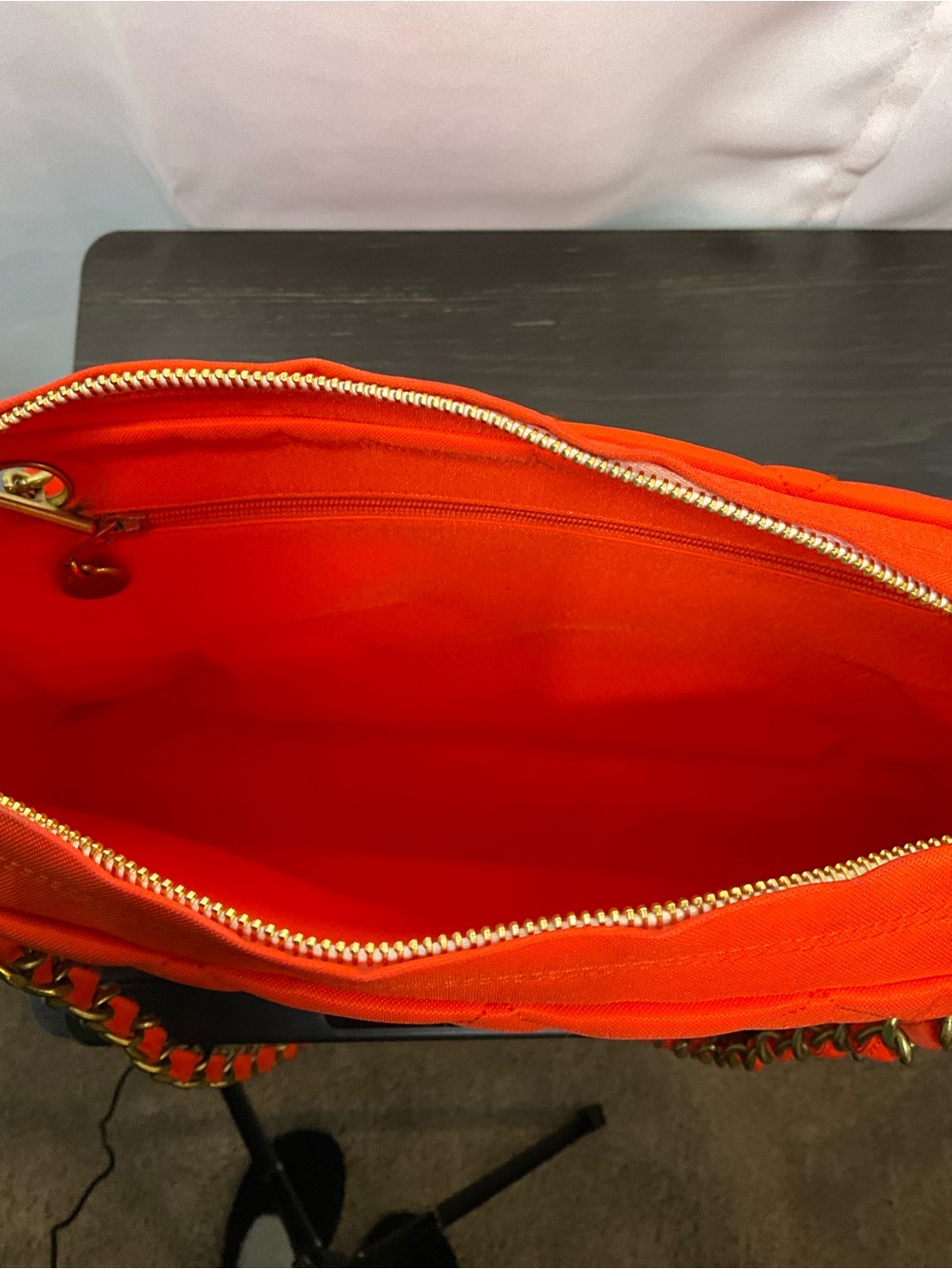 CHANEL Nylon Quilted Chain Shoulder Bag in Vivid Orange with Gold Hardware - Picture 4 of 5